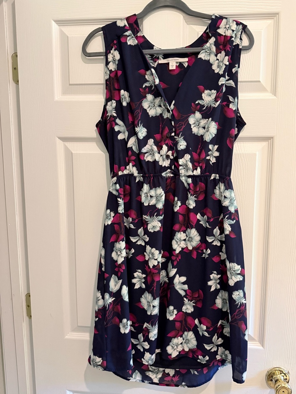 Navy Floral Sleeveless Dress with Pink & White Blooms